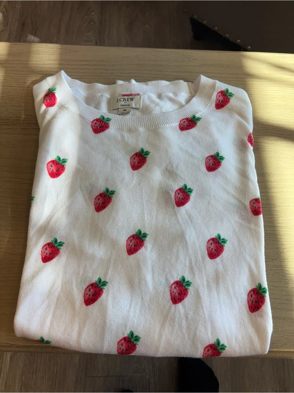 J. Crew White Strawberry-Print Crewneck Top 100% cotton